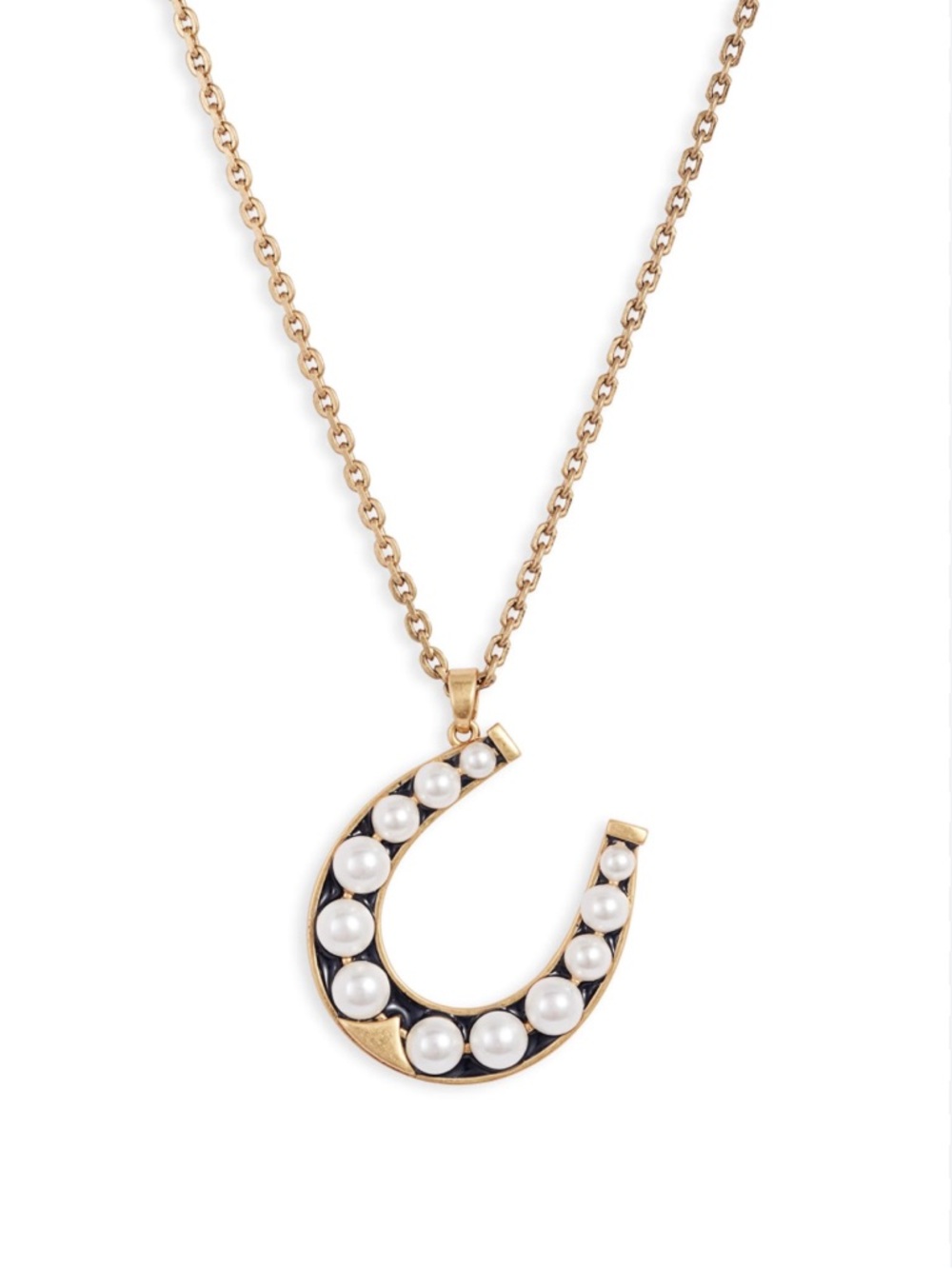 Stella & Dot Lucky Horseshoe Imitation Pearl Pendant Necklace